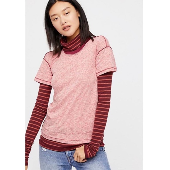 FREE PEOPLE NWOT Mixed Media Piper Two-Fer Tee XS - Picture 8 of 8